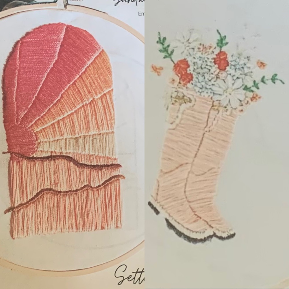 NWT, 2 Embroidery Kits by Sunday Mornings Shop: Setting Sunset & Garden Boots
